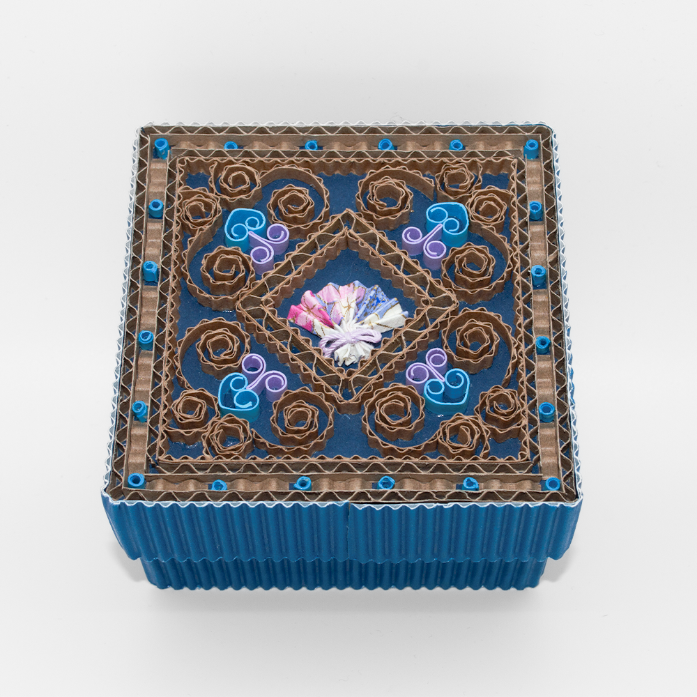 Boîte artisanale Origami éventail - bleu