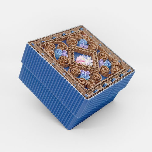 Boîte artisanale Origami éventail - bleu