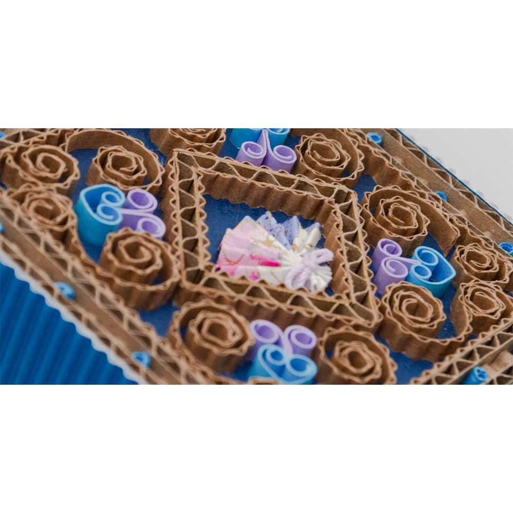 Boîte artisanale Origami éventail - bleu