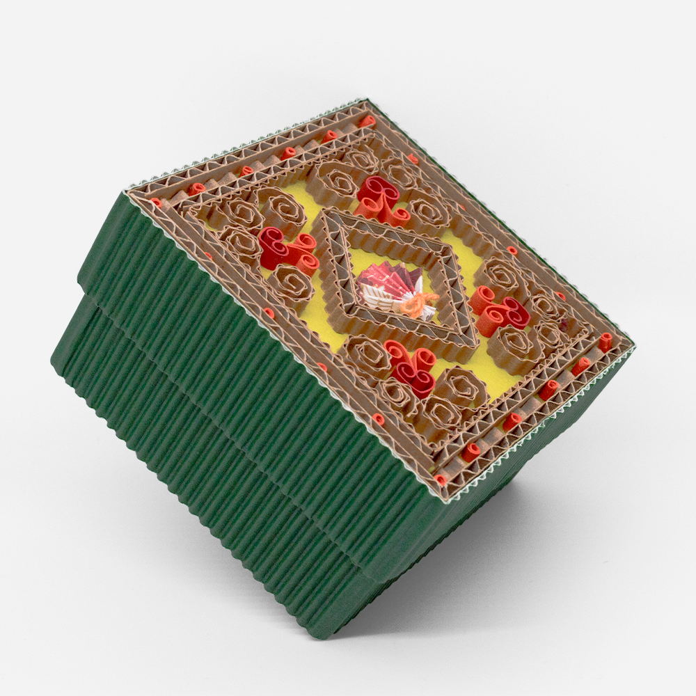 Boîte artisanale Origami éventail - vert