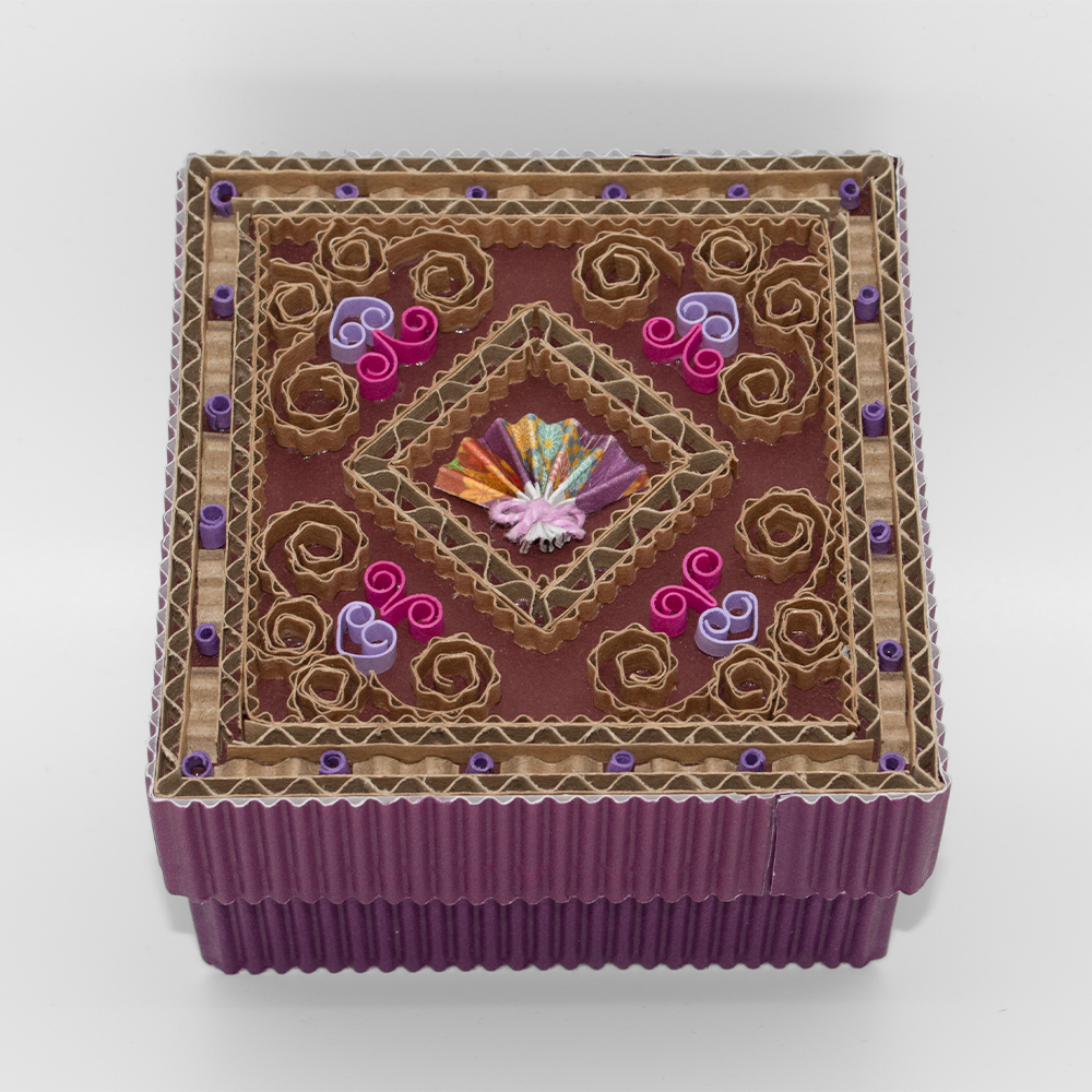 Boîte artisanale Origami éventail - violet