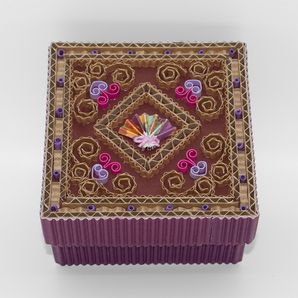Handcrafted Origami Fan Box - - purple