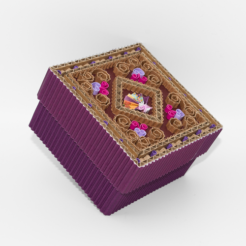 Handcrafted Origami Fan Box - - purple