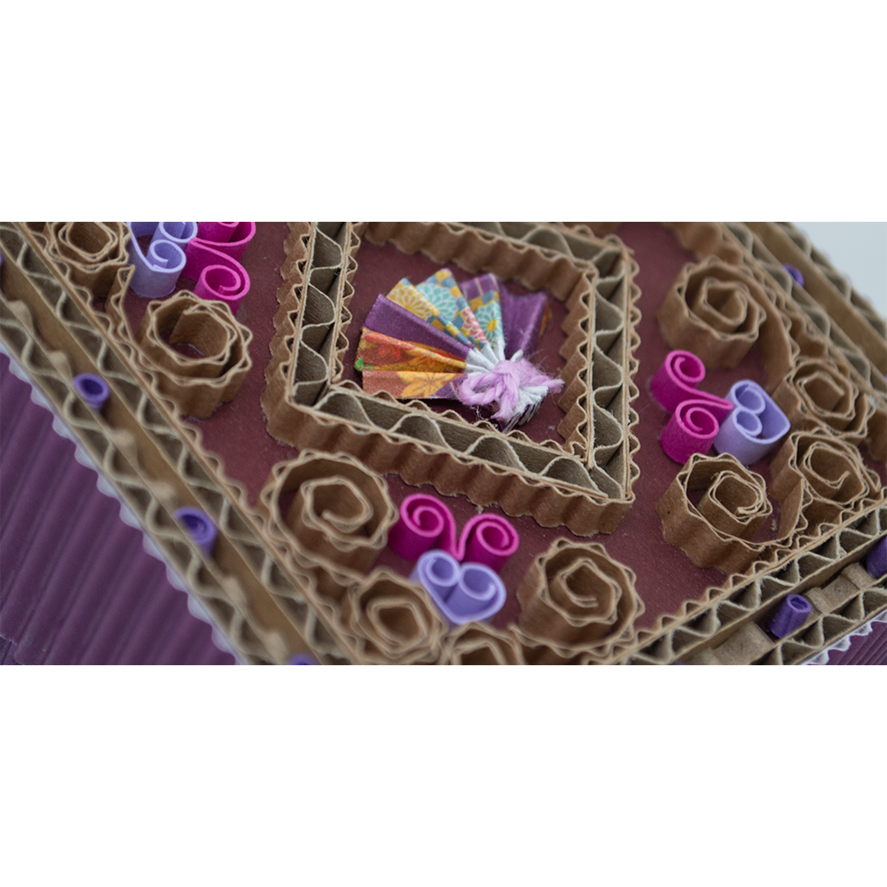 Boîte artisanale Origami éventail - violet
